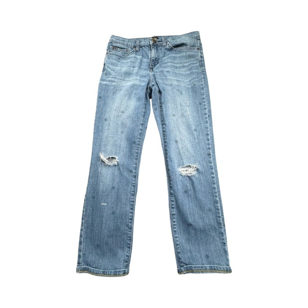 Lee Jeans Womens 8 Medium Blue Star Print‎ Distressed Straight Leg Denim Pants